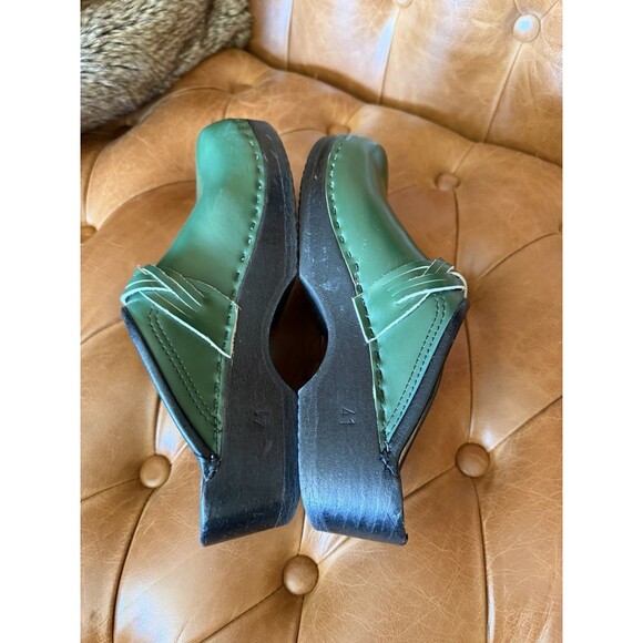 Sven Clog Master Women Eu 41 Green Leather Woven Accent Shoes Wooden Slip On - Picture 7 of 11